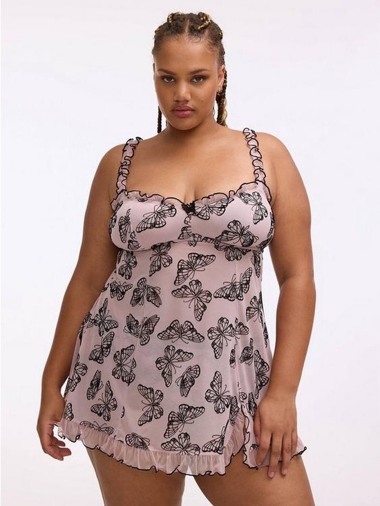 torrid Other - torrid Pink Butterfly Print Chemise with Black Lace Trim